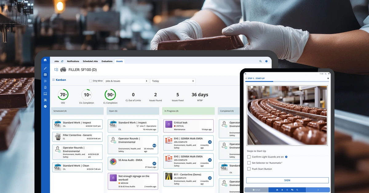 Ligne de production de chocolat avec opérateur connecté